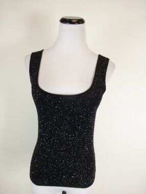 Isda & company black beaded knit top merino wool tank scoop neck S